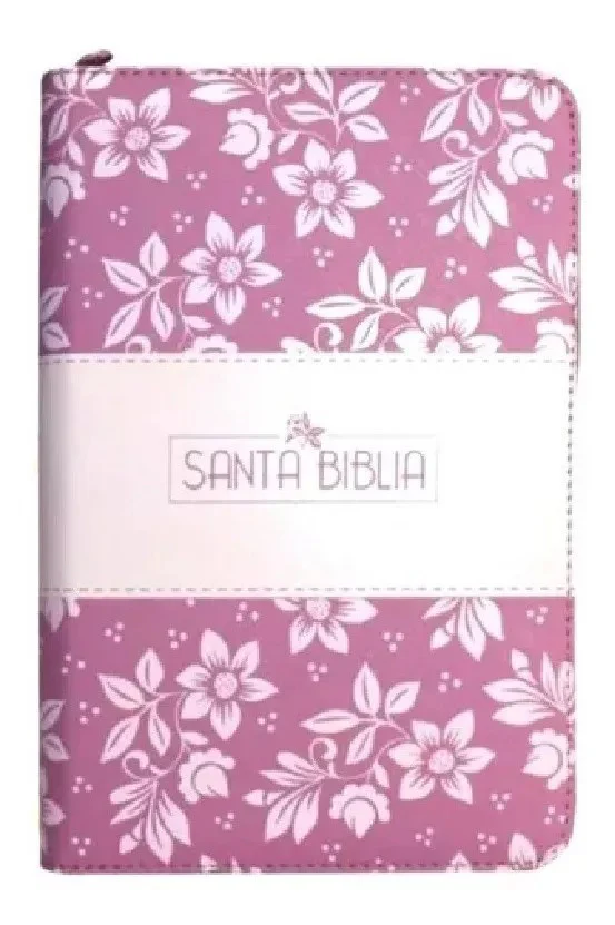 Biblia RV60 con flores rosada